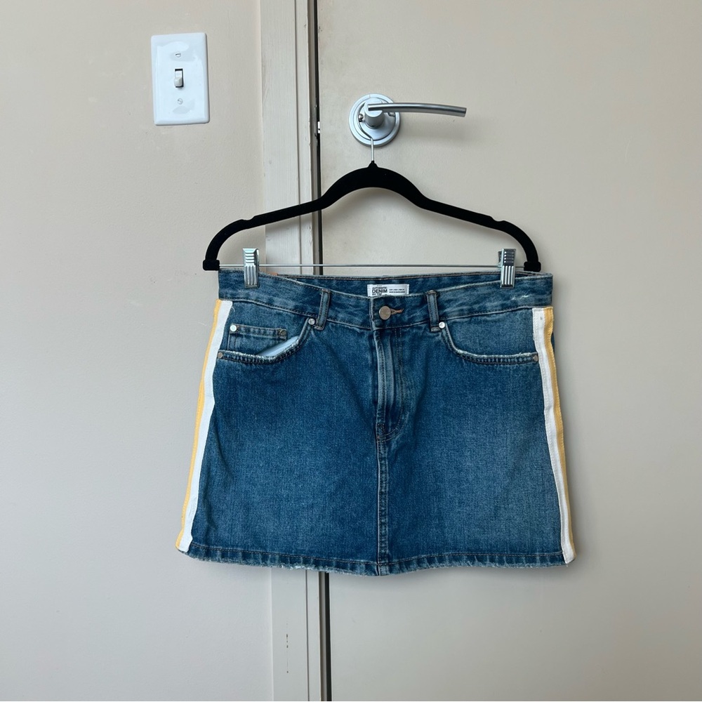 Zara Blue Denim Mini Skirt with Yellow Stripes